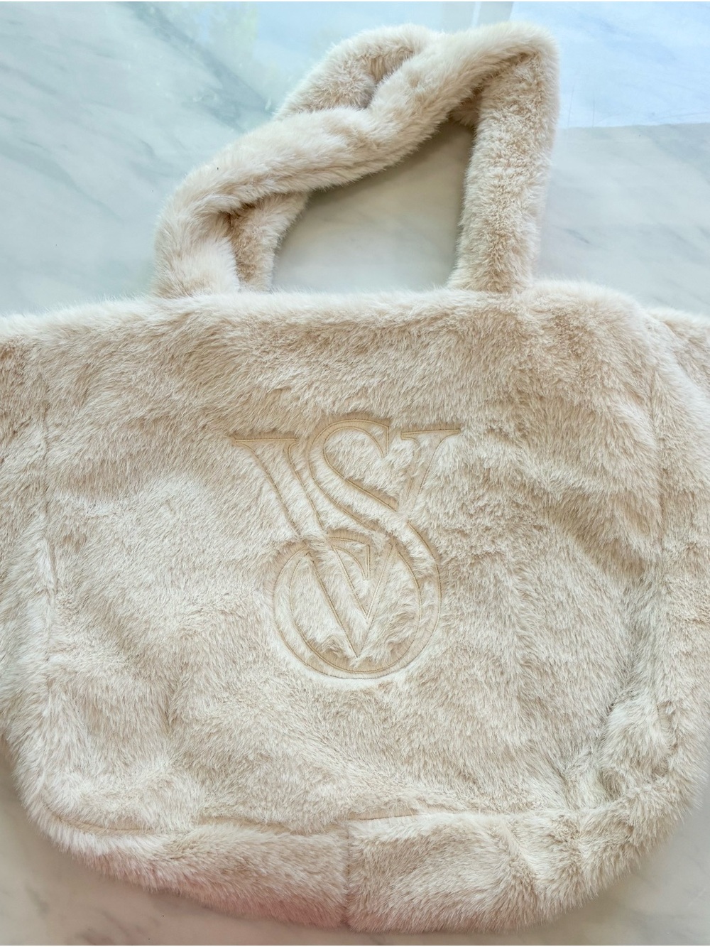Victoria's Secret Plush Faux-Fur Tote in Cream
